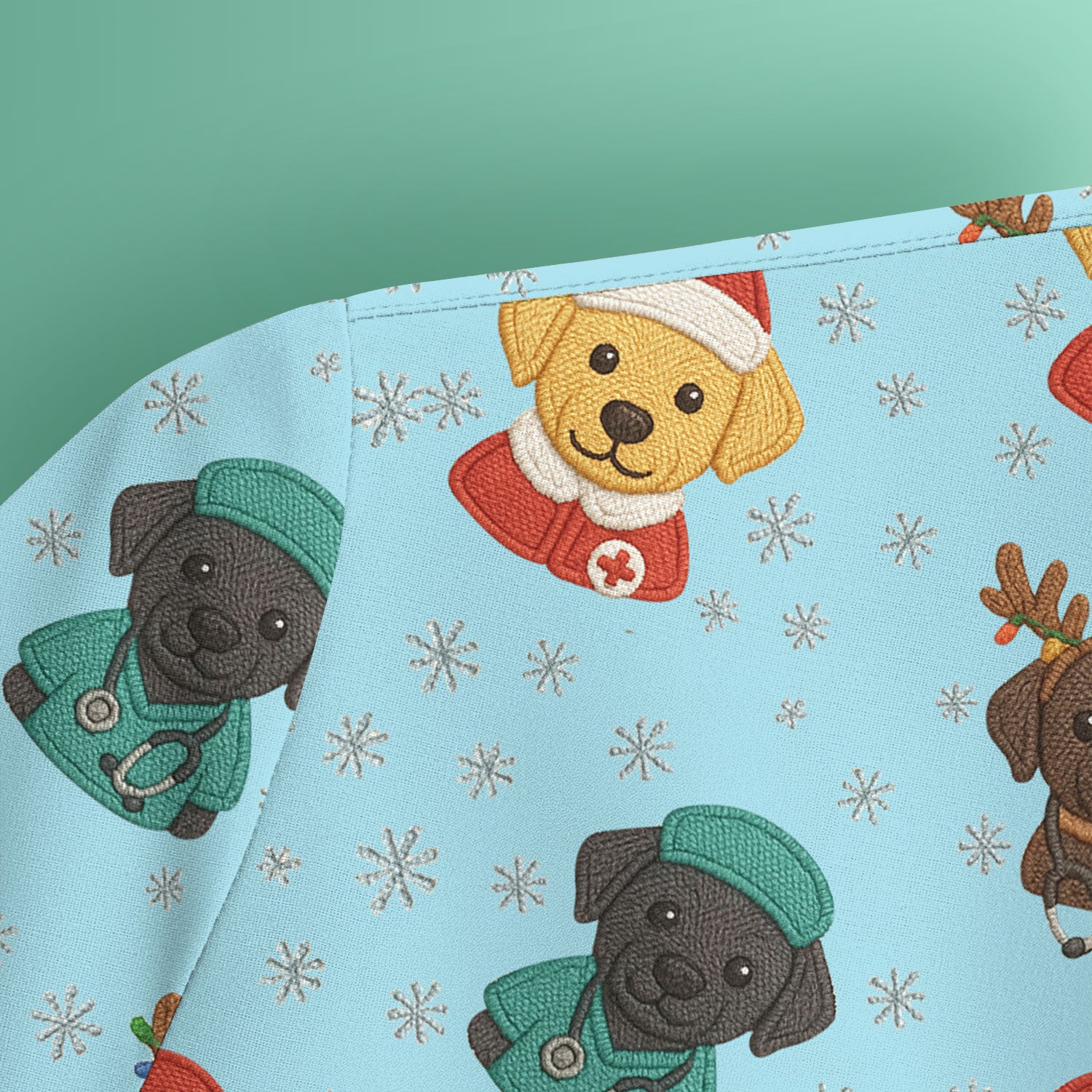Christmas Dog Pattern Scrub Top, Cute Puppy Nurse Scrub Shirt, Holiday Nursing Uniform