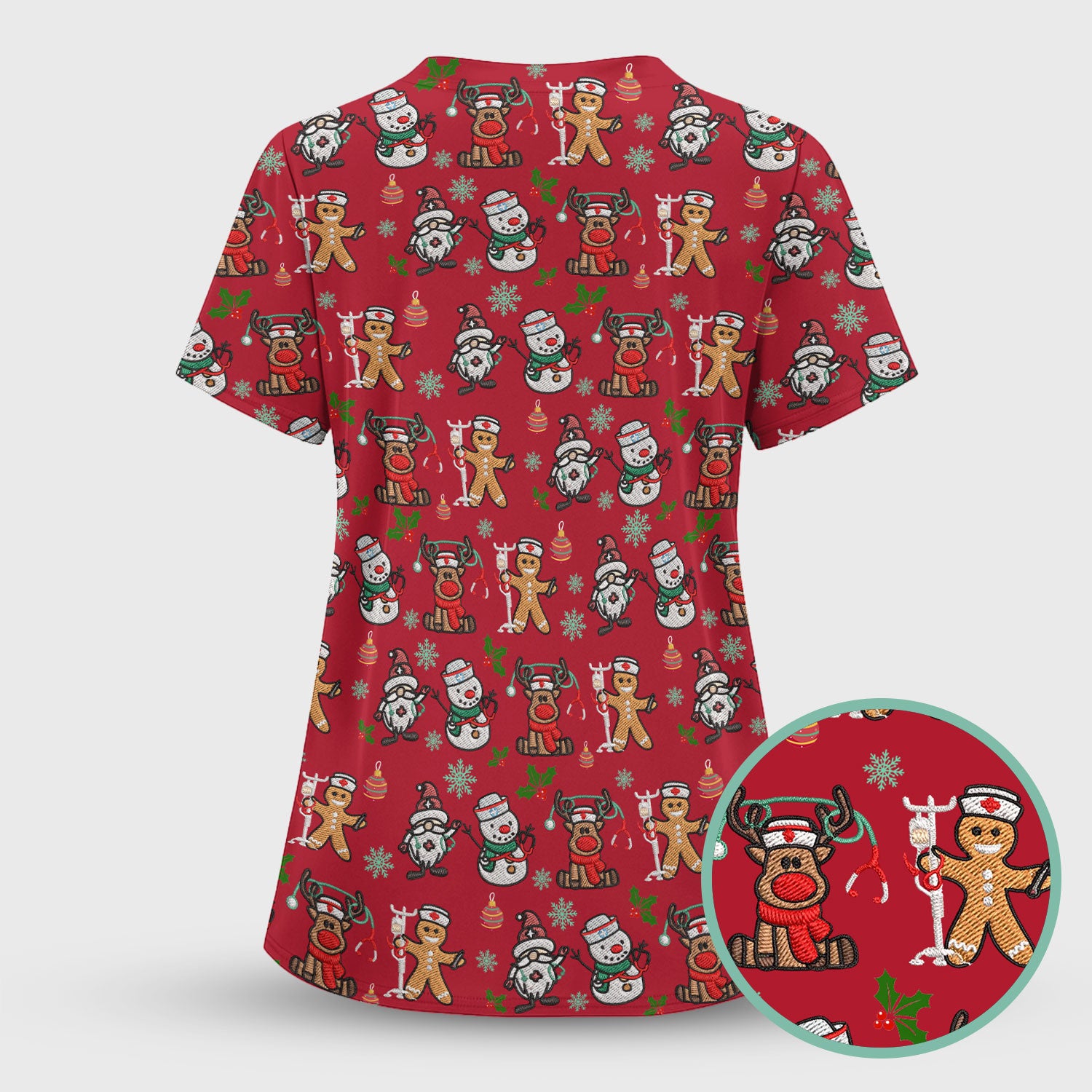Reindeer Xmas Scrubs for Women - Gingerbread Cookies Shirts - Comfortable Scrubs for Nurses - Breathable Nursing Uniform