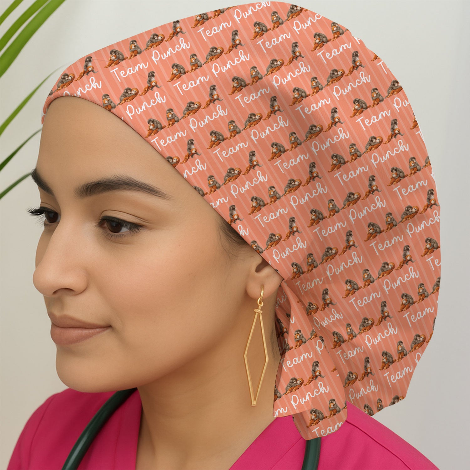 Funny Monkey Team Punch Pattern Print Cap, Adjustable Nurse Surgical Cap
