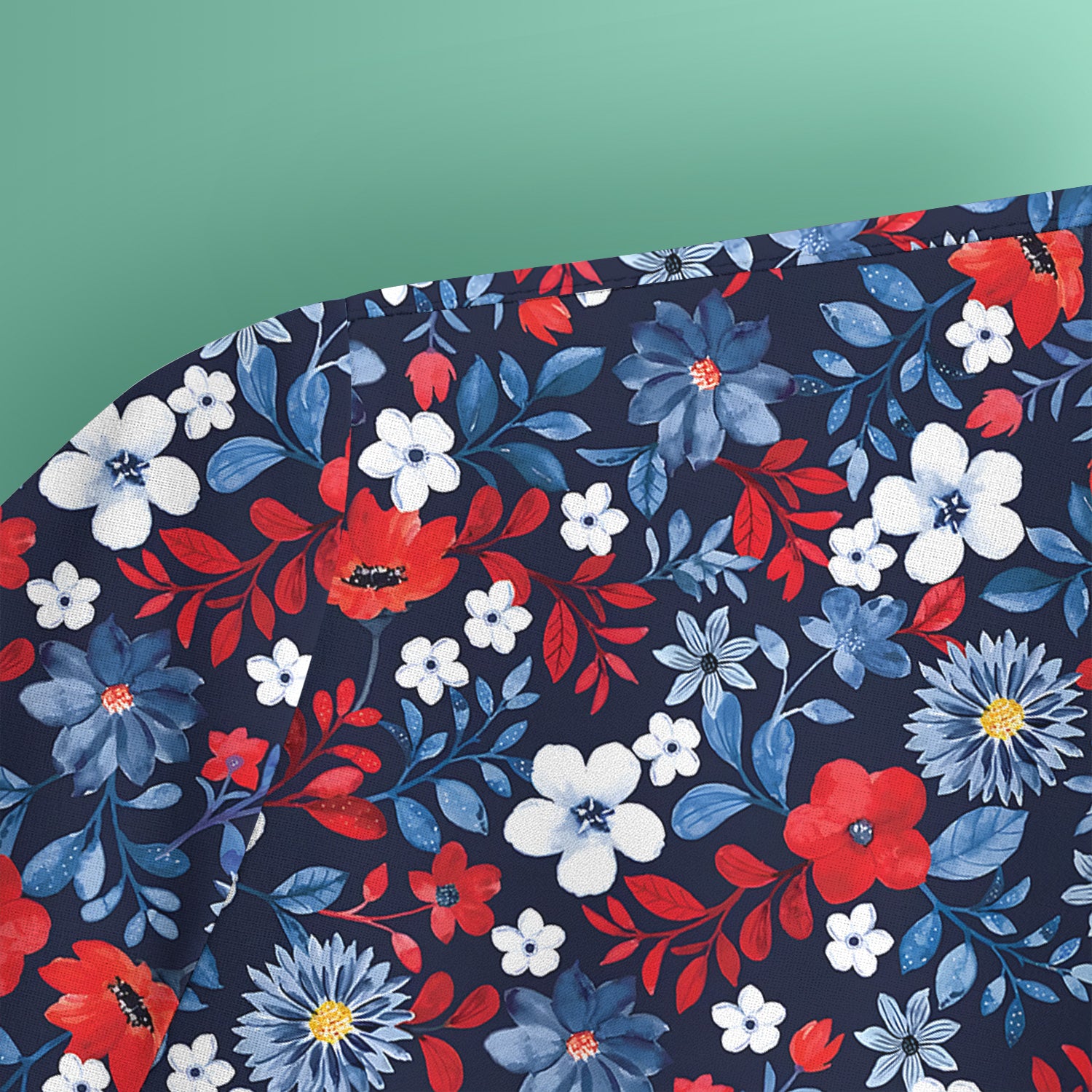 Classic Floral Print V Neck Scrub Top for Nurses, Blue Red Medical Uniform