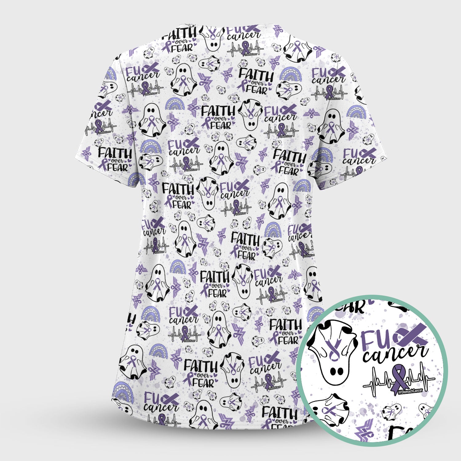 Stomach Cancer Awareness Scrub Top - Periwinkle Blue Ribbon Survivor Shirt - November Warrior Medical Uniform Gift for Women