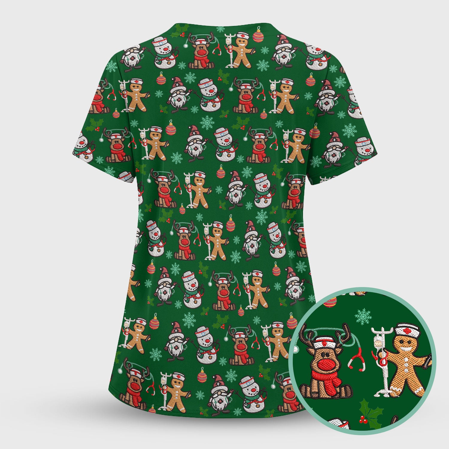 Reindeer Xmas Scrubs for Women - Gingerbread Cookies Shirts - Comfortable Scrubs for Nurses - Breathable Nursing Uniform