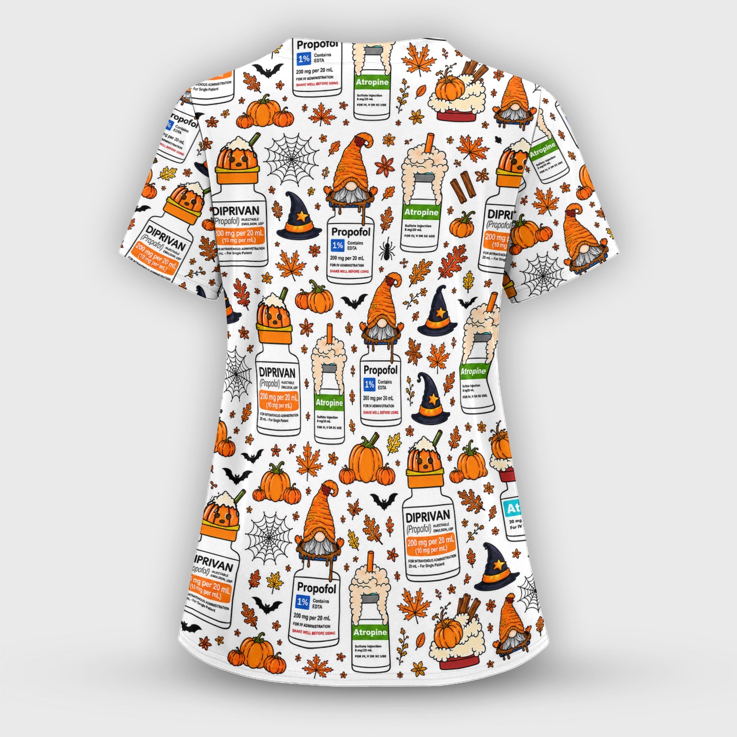 Funny Witch Hat & Pumpkin Print Scrub Top, Comfortable Scrubs for Nurses
