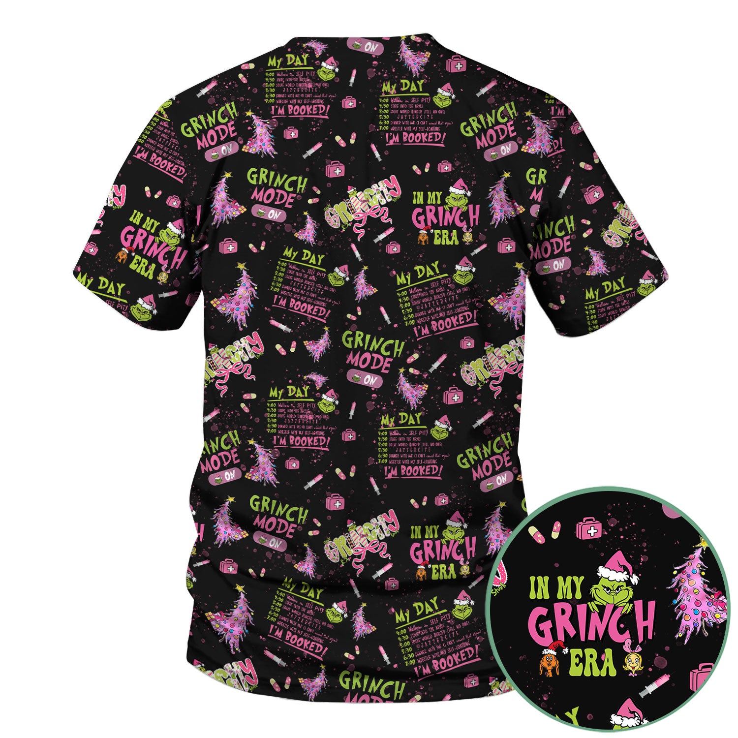 I’m Booked Funny Christmas Scrub for Women - Grinch Mode On Holiday Nurse Uniform Shirt - Grinchmas Gift for RN CNA LPN