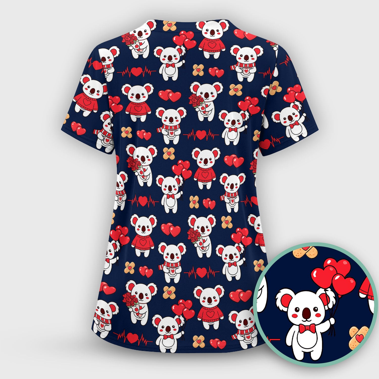 Sweet Koala Valentine Medical Design Scrub Top, Comfortable Scrubs for Nurses