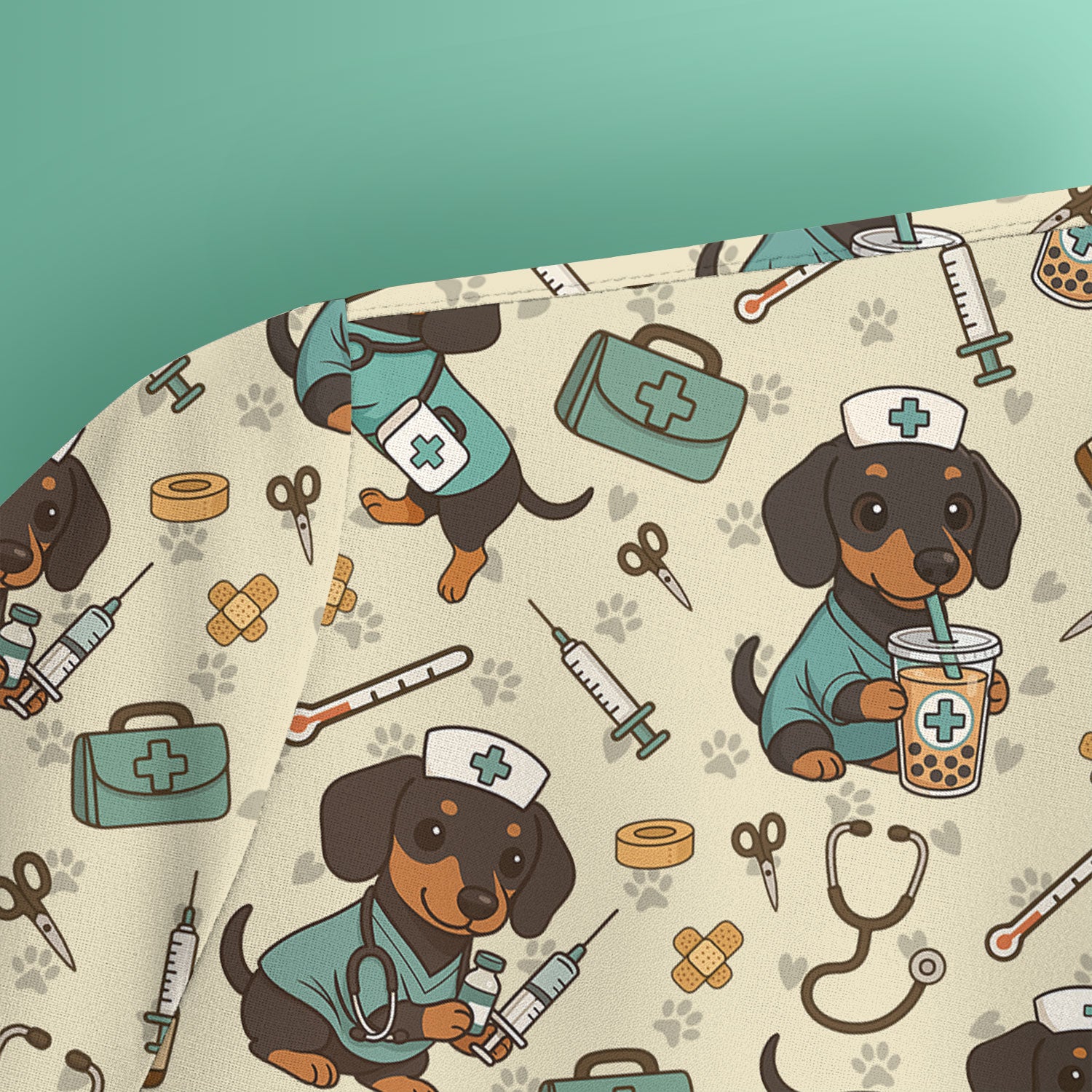 Funny Dachshund Nurse Scrubs - Cute Dog Print Medical Shirt - Holiday Nurse Scrub Top Gift for RN CNA Doctor, Women & Men