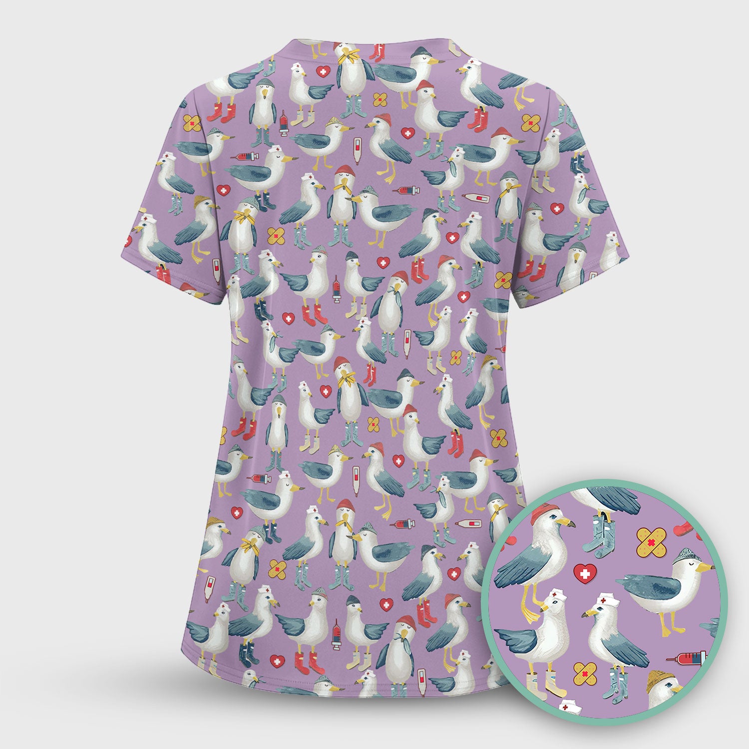Funny Seagull Nurse Scrub Top - Cute Bird with Medical Icons - Comfortable Scrubs for Women