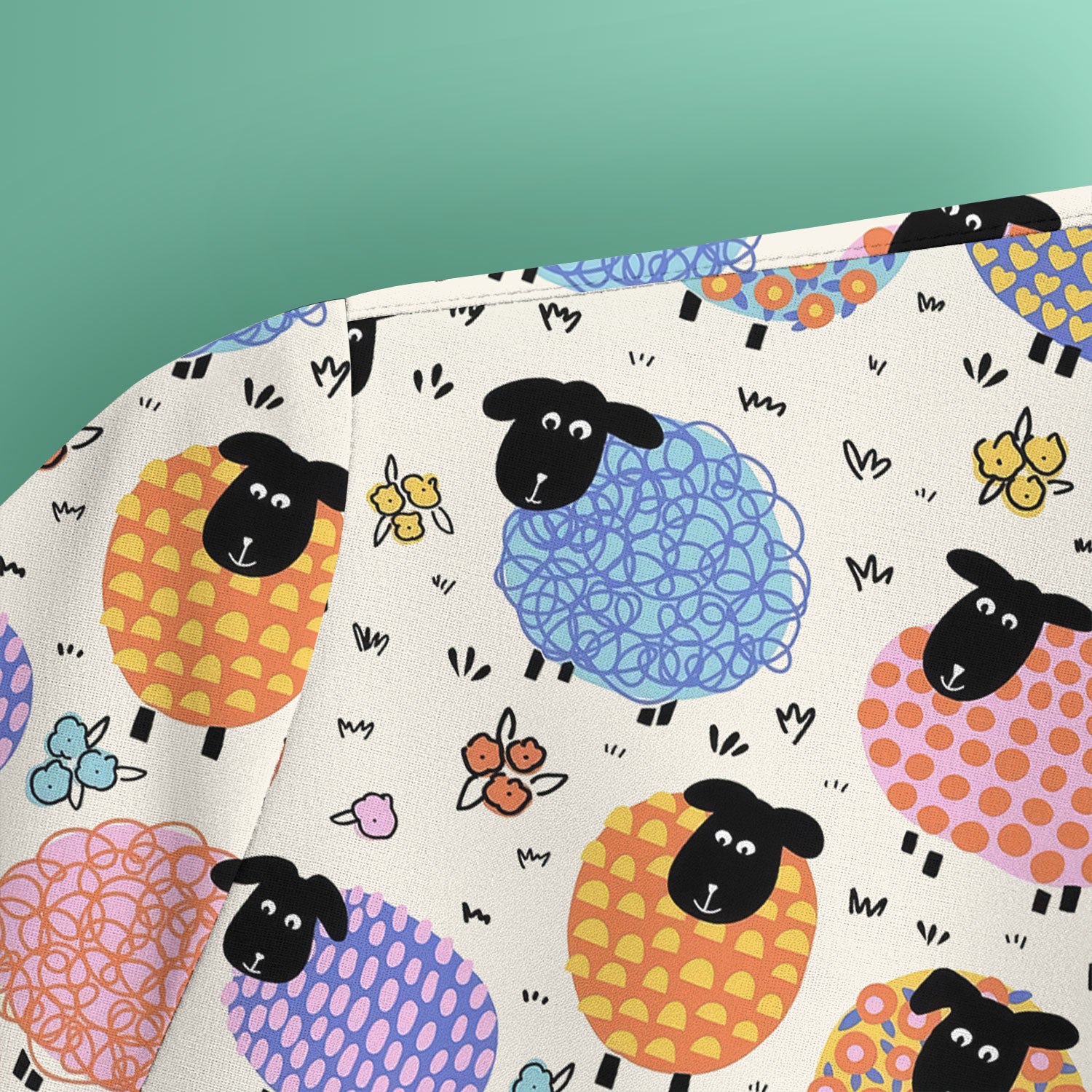Adorable Colorful Sheep Pattern Scrubs Top, Breathable Fabrics Nursing Uniform