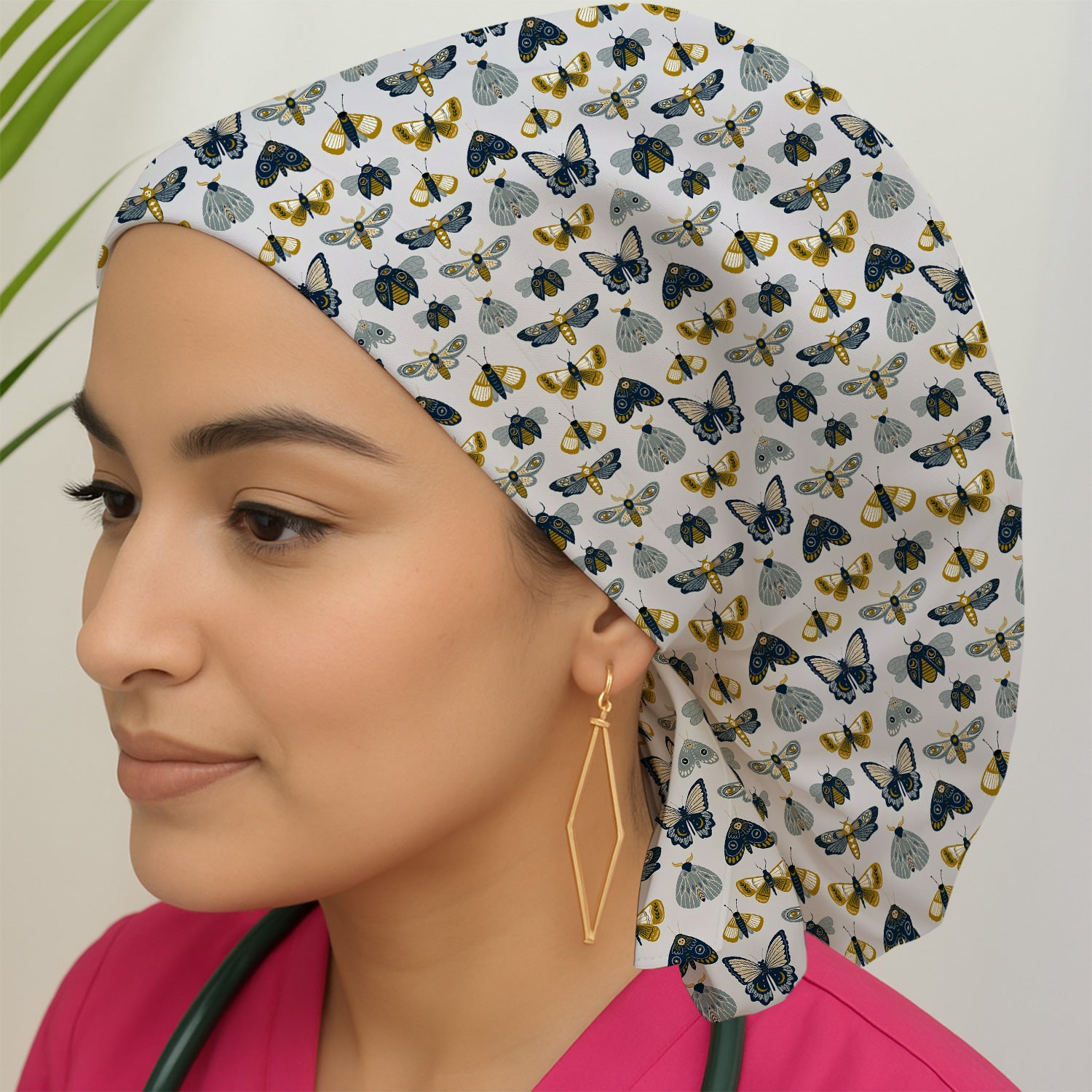Vintage Butterfly Moth Insect Pattern Nurse Scrub Cap, Surgical Caps for Doctors