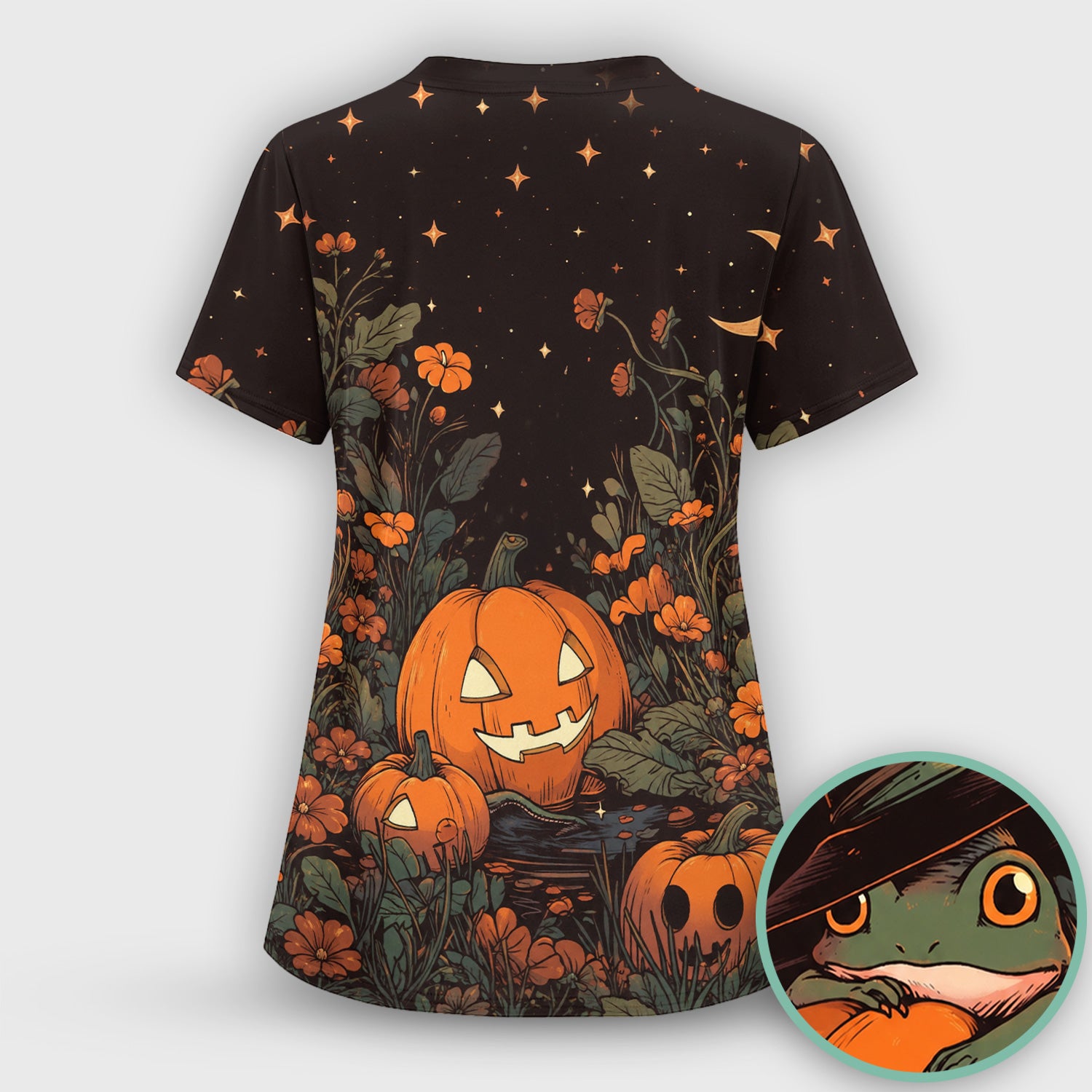 Cute Halloween Frog Nurse for Pediatric Nurses, RN, CNA, Pumpkin Medical Scrub Top, Comfortable Scrubs for Nurses
