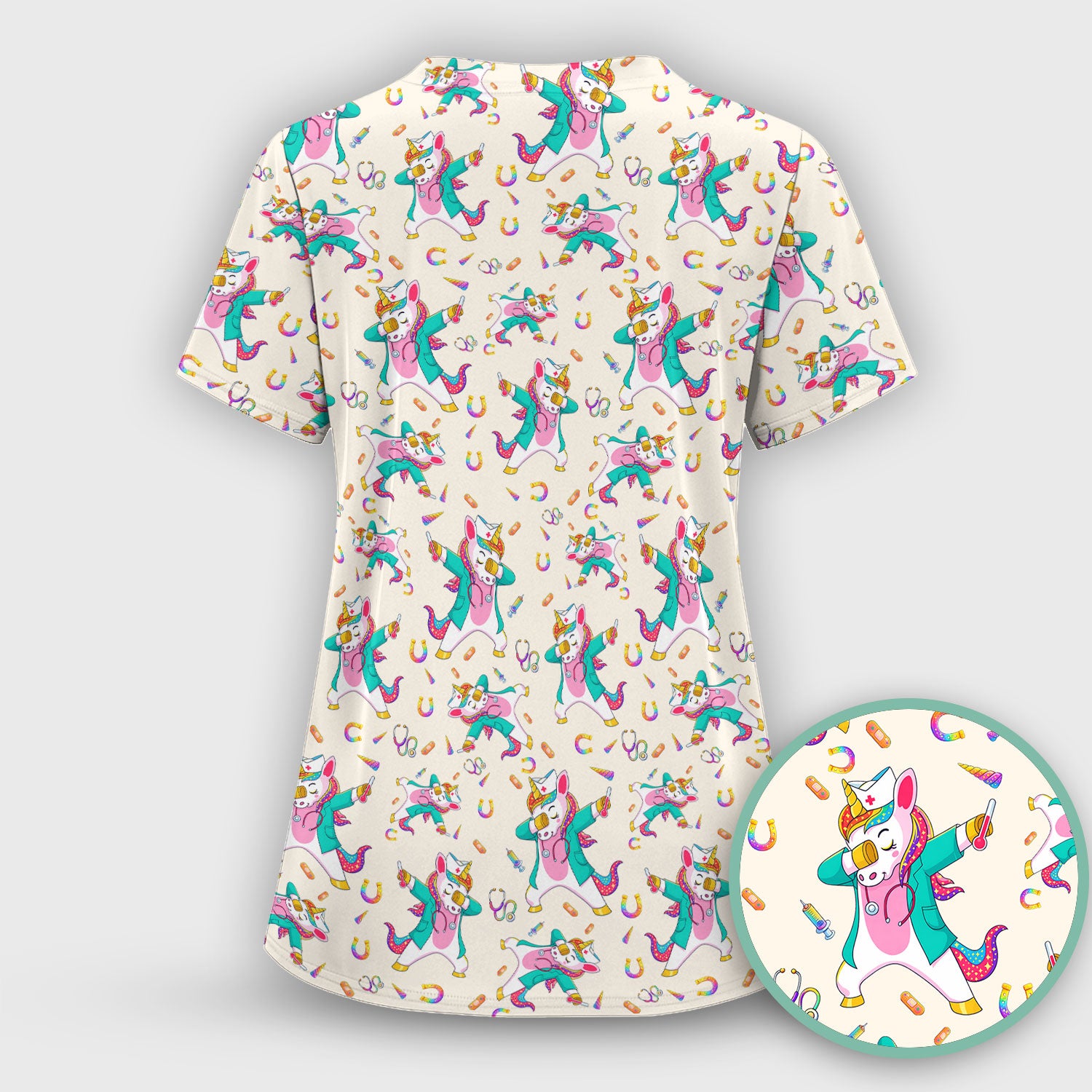 Cute Unicorn Nurse Dance Pattern Scrub Top, Breathable Fabrics Nursing Uniform