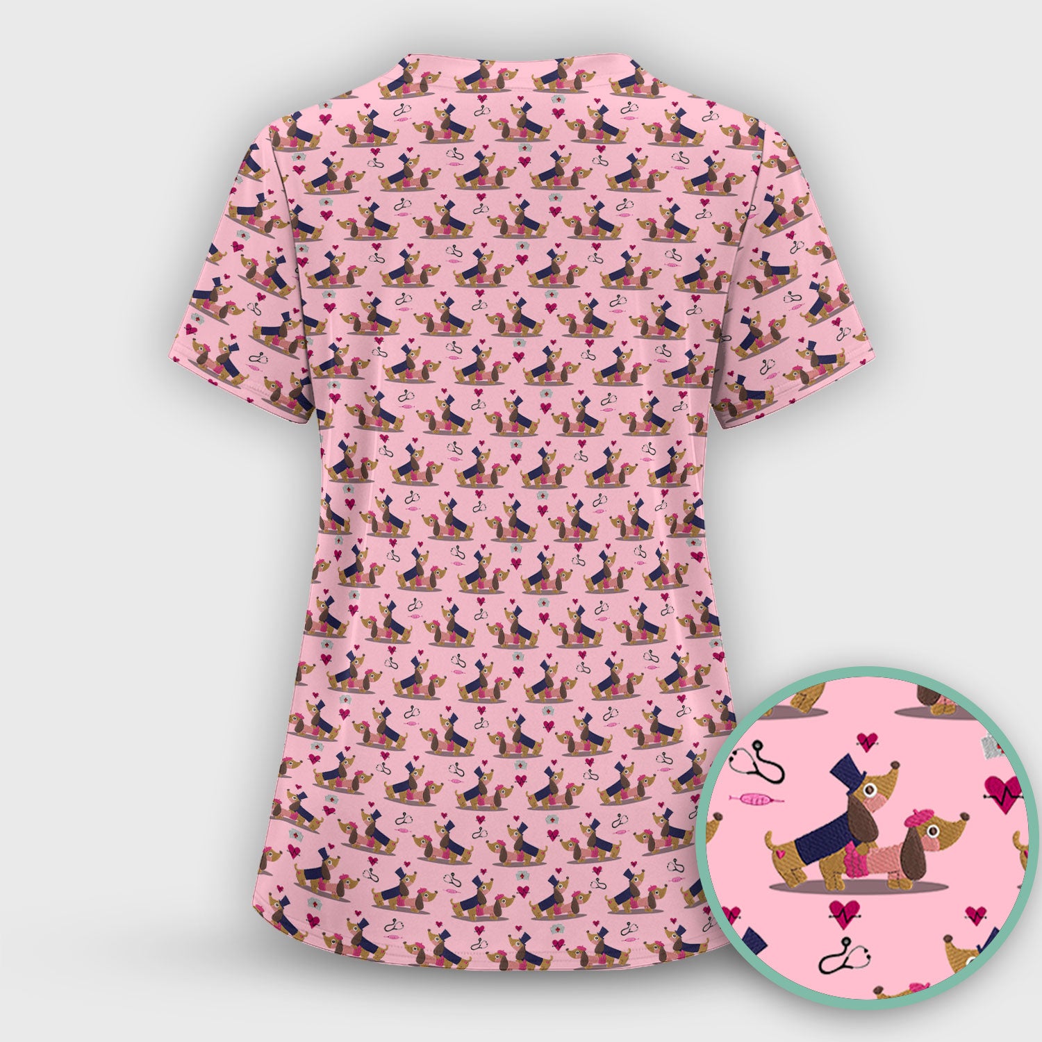 Cute Dachshund Valentine Nurse Scrub Top - Funny Gift for Women
