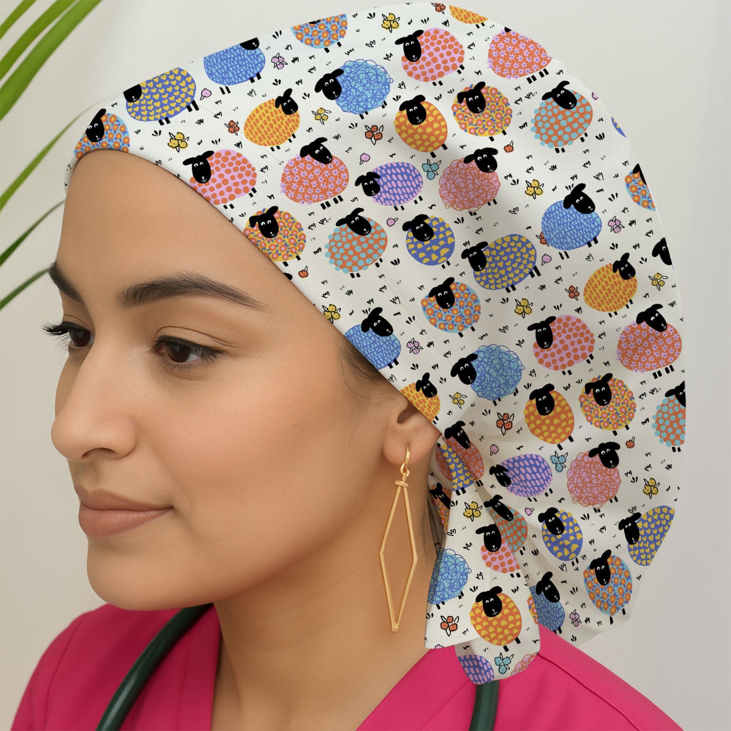 Adorable Colorful Sheep Pattern Caps, Breathable Fabrics Caps Uniform