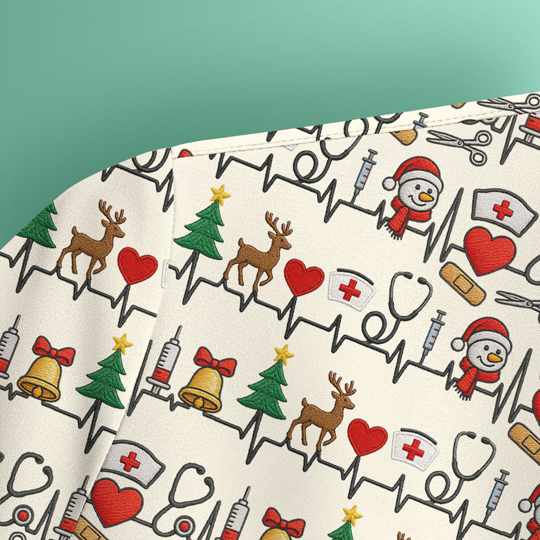 Cute Snowman Nurse Scrub Top, Christmas Holiday Medical Uniform For Nursing, Festive Heartbeat Print Nurse Shirt