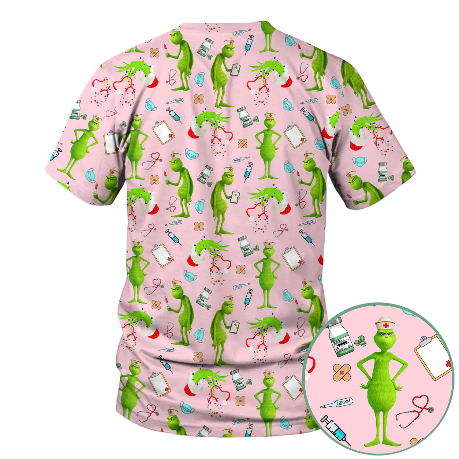 Custom Grinch Nurse Scrub Top - Funny Christmas Scrub Shirt Multi Color - Cute Holiday Nursing Workwear with Pockets