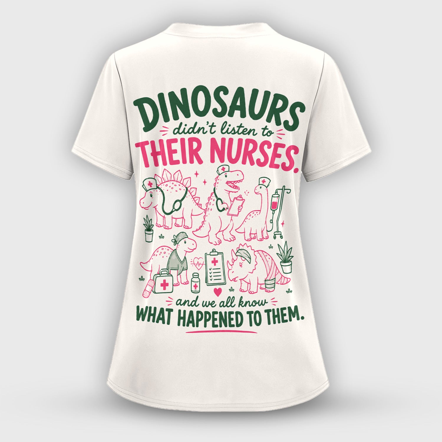 Personalized Cute Nurse-Saurus with Dinosaur Quote Scrub Top, Comfortable Scrubs for Nurses