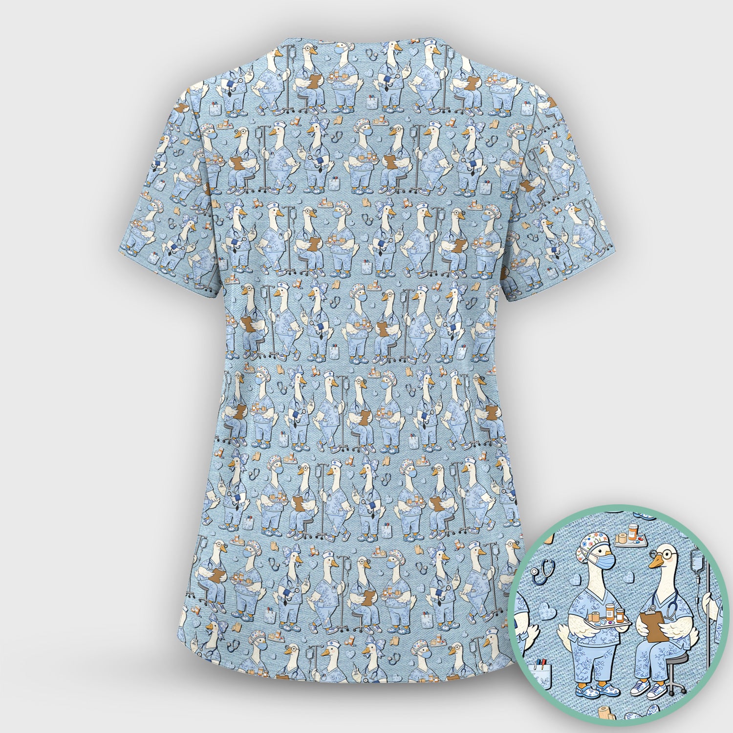 Cute Nurse Goose Working Pattern Scrub Top, Comfortable Scrubs for Nurses