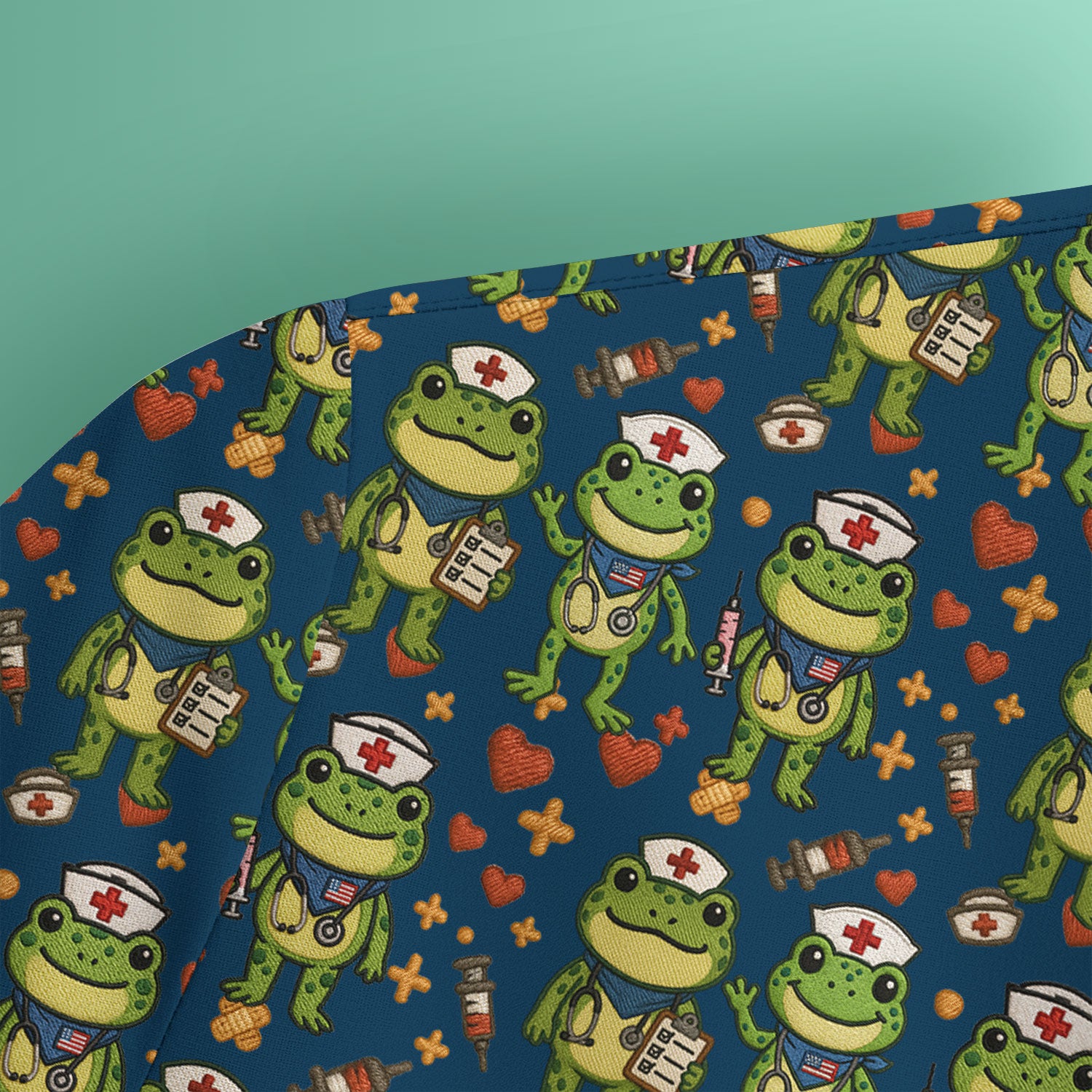Frog Pattern Scrub Top, Cute Frog Scrub Shirt, Breathable Fabrics Nursing Uniform