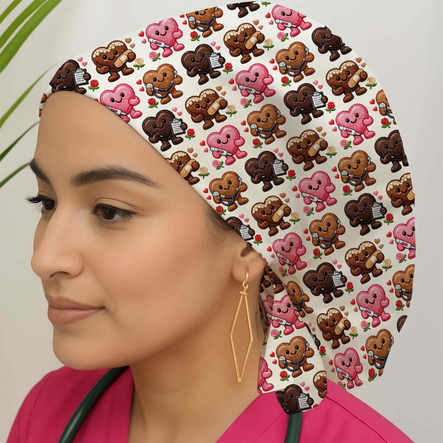 Valentine Heart Nurse Scrub Cap, Cute Medical Love Pattern Hat, Breathable Fabrics Nursing Uniform