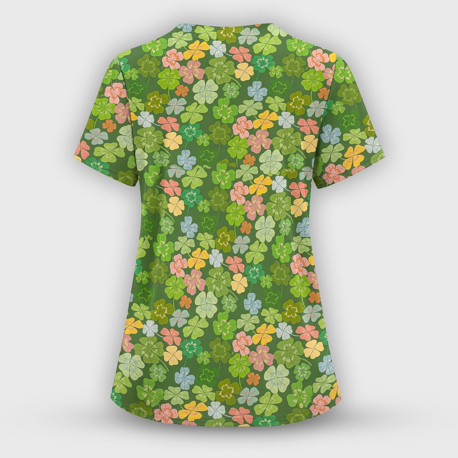 Colorful Shamrock Clover Pattern Scrubs Top, Comfortable Scrubs for Nurses