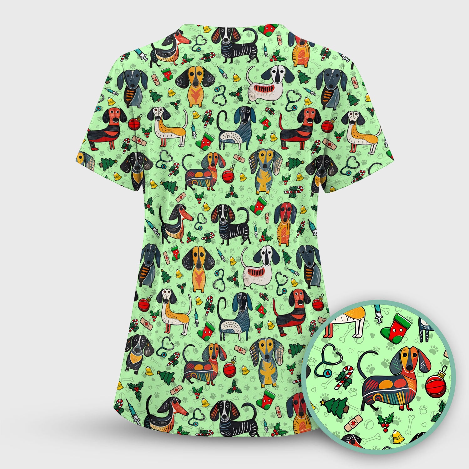 Dachshund Christmas Scrub Top - Cute Wiener Dog Nurse Uniform for Women - Holiday Medical Shirt