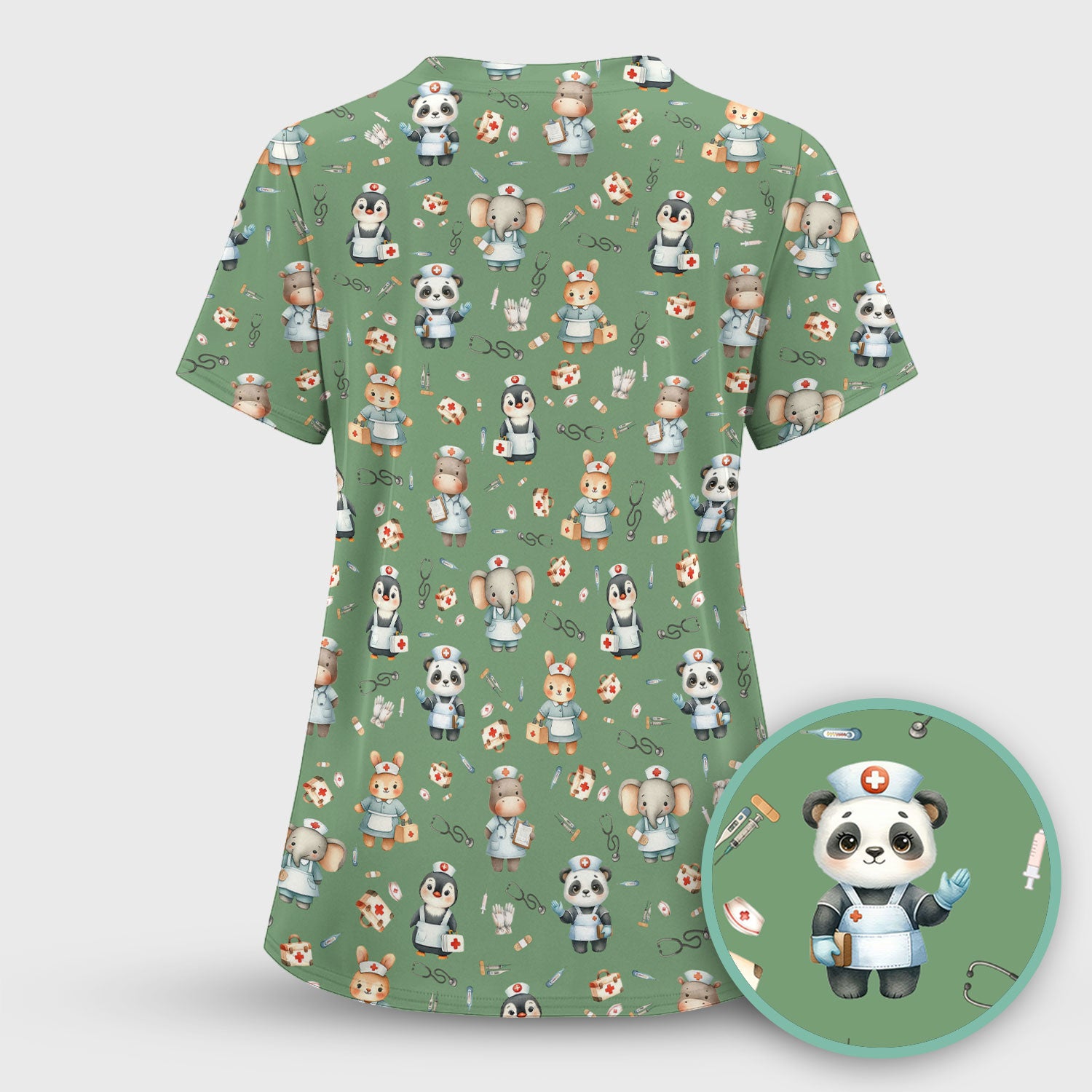 Cute Animal Scrub Top for Women - Funny Panda Rabbit Penguin Shirt - Breathable Med Uniform - Comfortable Scrubs for Nurses