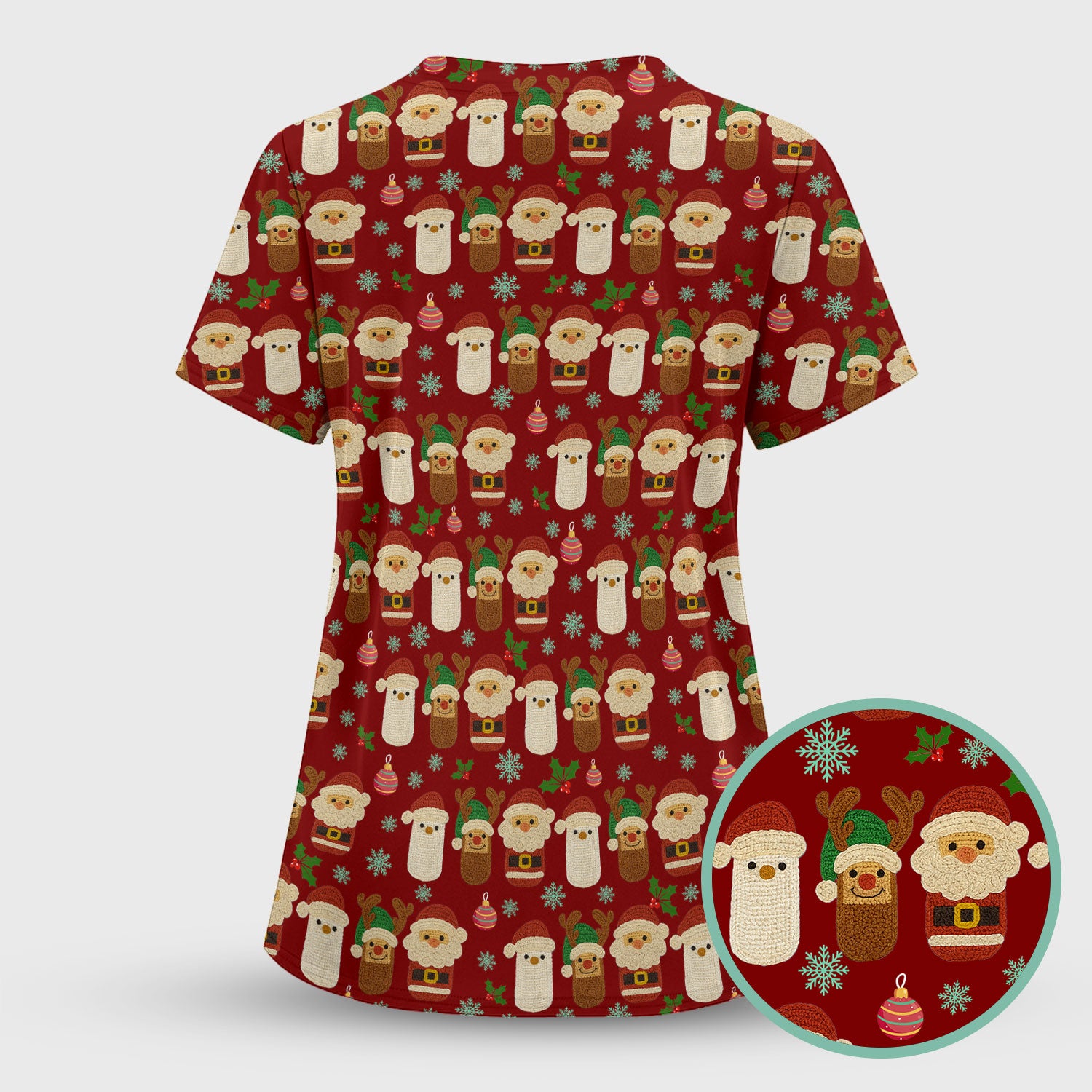 Christmas Santa Reindeer Snowman Scrub Top - Holiday Chill Pill Nurse Shirt - Funny Medical Uniform for Women