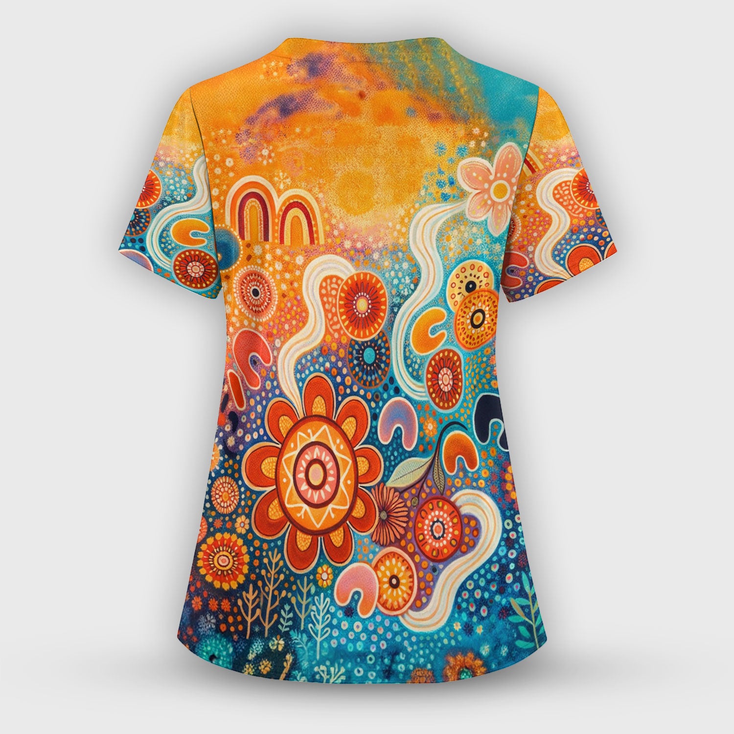 Australian Dot Art Inspired Scrub Top, Artistic Boho Pattern Nurse Shirt, Comfortable Scrubs For Nursing