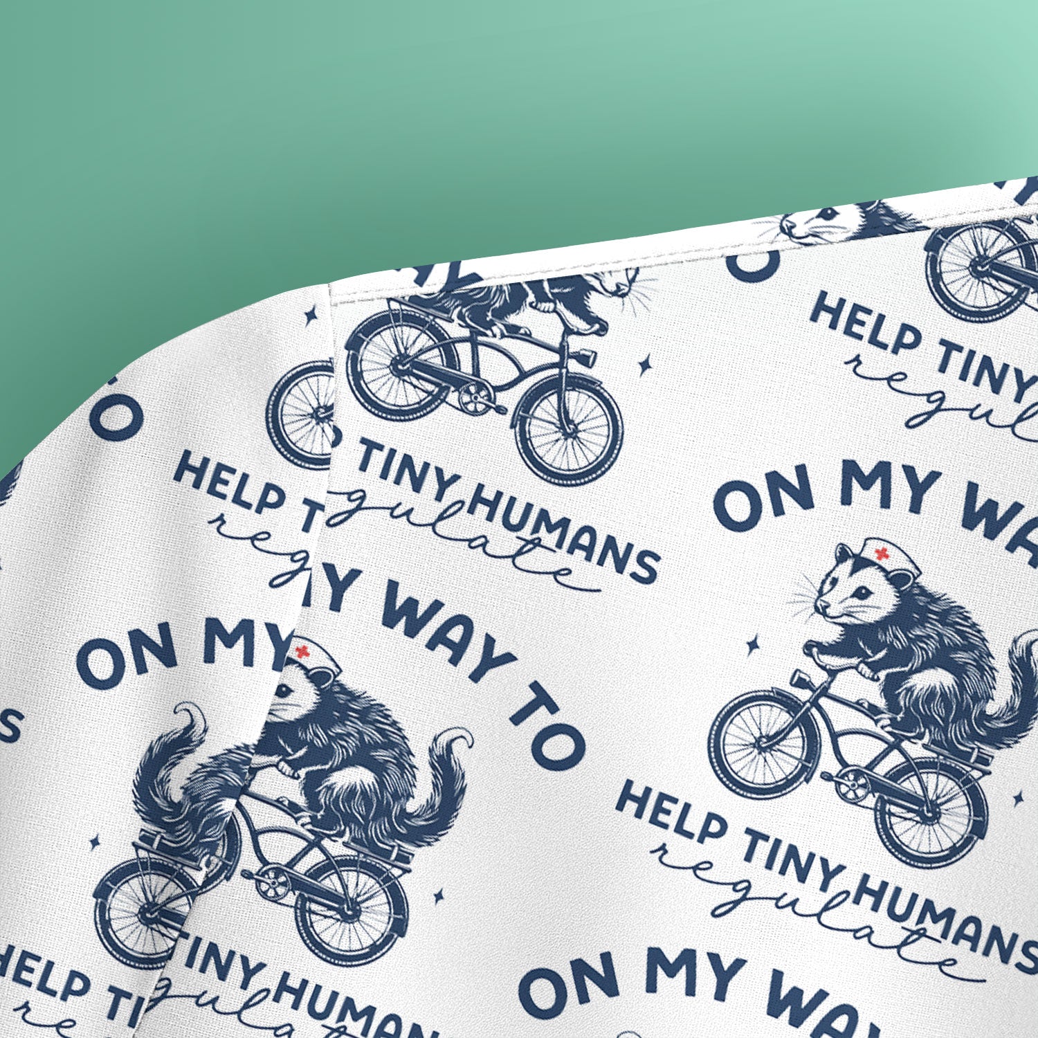 Featuring Biking Opossum With Funny Quote Print Scrub Top, Breathable Fabrics Nursing Uniform