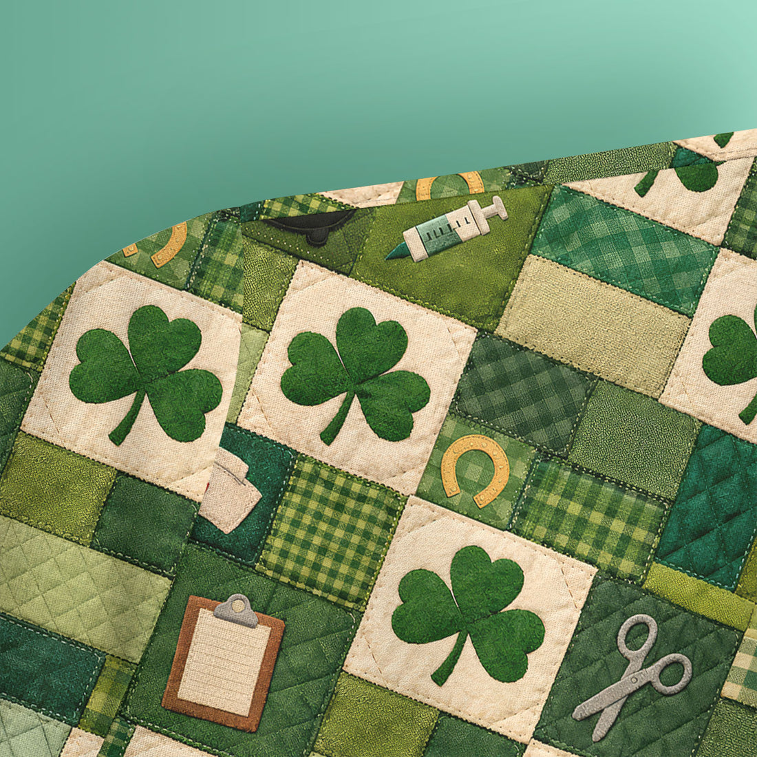 St Patrick Medical Patchwork Shamrock Scrub Top, Comfortable Scrubs for Nurses