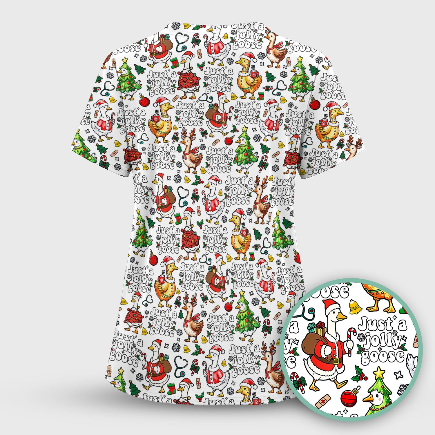 Just a Jolly Goose Funny Christmas Scrub Top - Holiday Medical Uniform for Nurse - Santa Goose Shirt Gift for Women