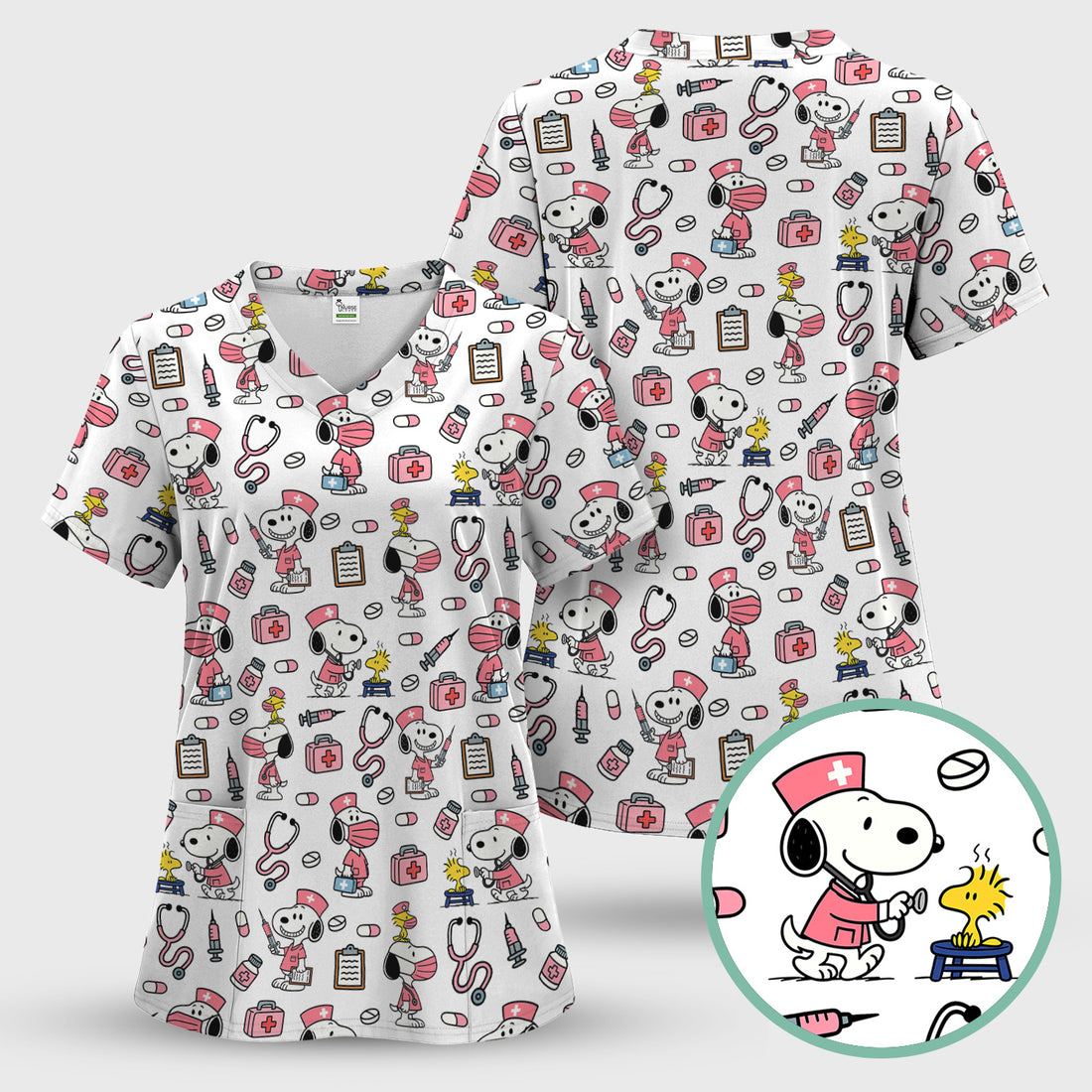 Custom Scrub Top for Nurses - Funny Snoopy Medical Scrub Shirt Multi Color - Cute Nursing Scrub Shirt with Handy Pockets