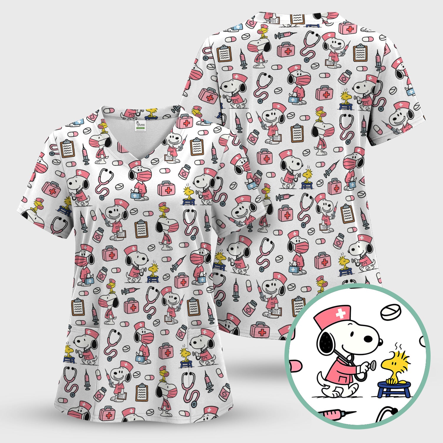 Custom Scrub Top for Nurses - Funny Snoopy Medical Scrub Shirt Multi Color - Cute Nursing Scrub Shirt with Handy Pockets