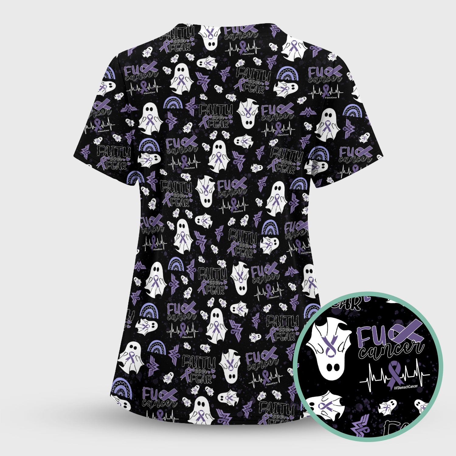 Stomach Cancer Awareness Scrub Top - Periwinkle Blue Ribbon Survivor Shirt - November Warrior Medical Uniform Gift for Women