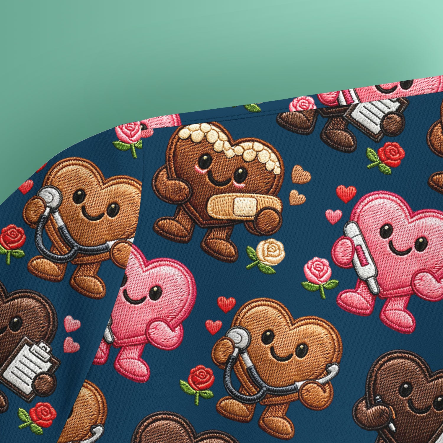 Valentine Heart Nurse Scrub Top, Cute Medical Love Pattern Shirt, Breathable Fabrics Nursing Uniform