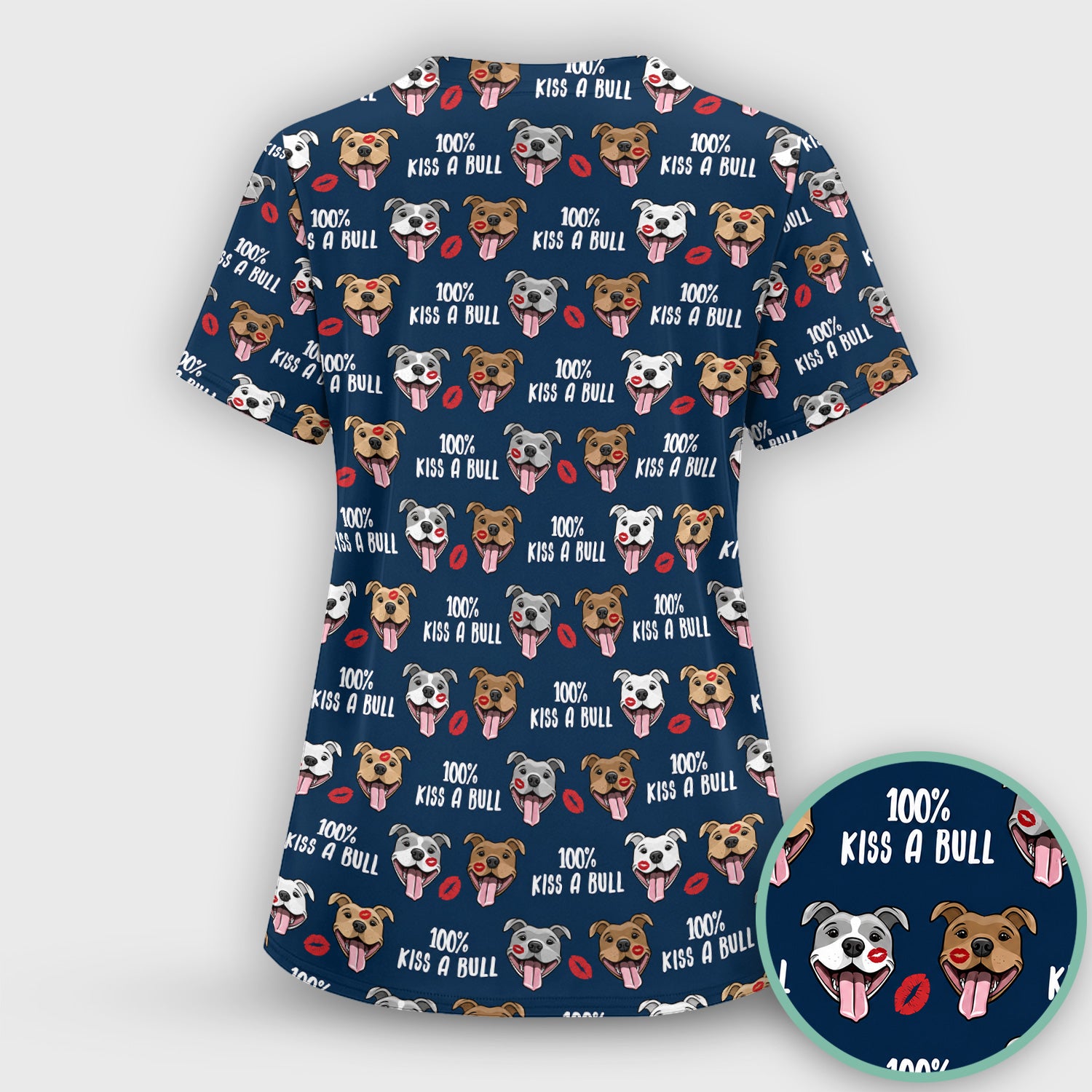 Kiss A Bull Pitbull Print Scrub Top, Comfortable Scrubs for Nurses