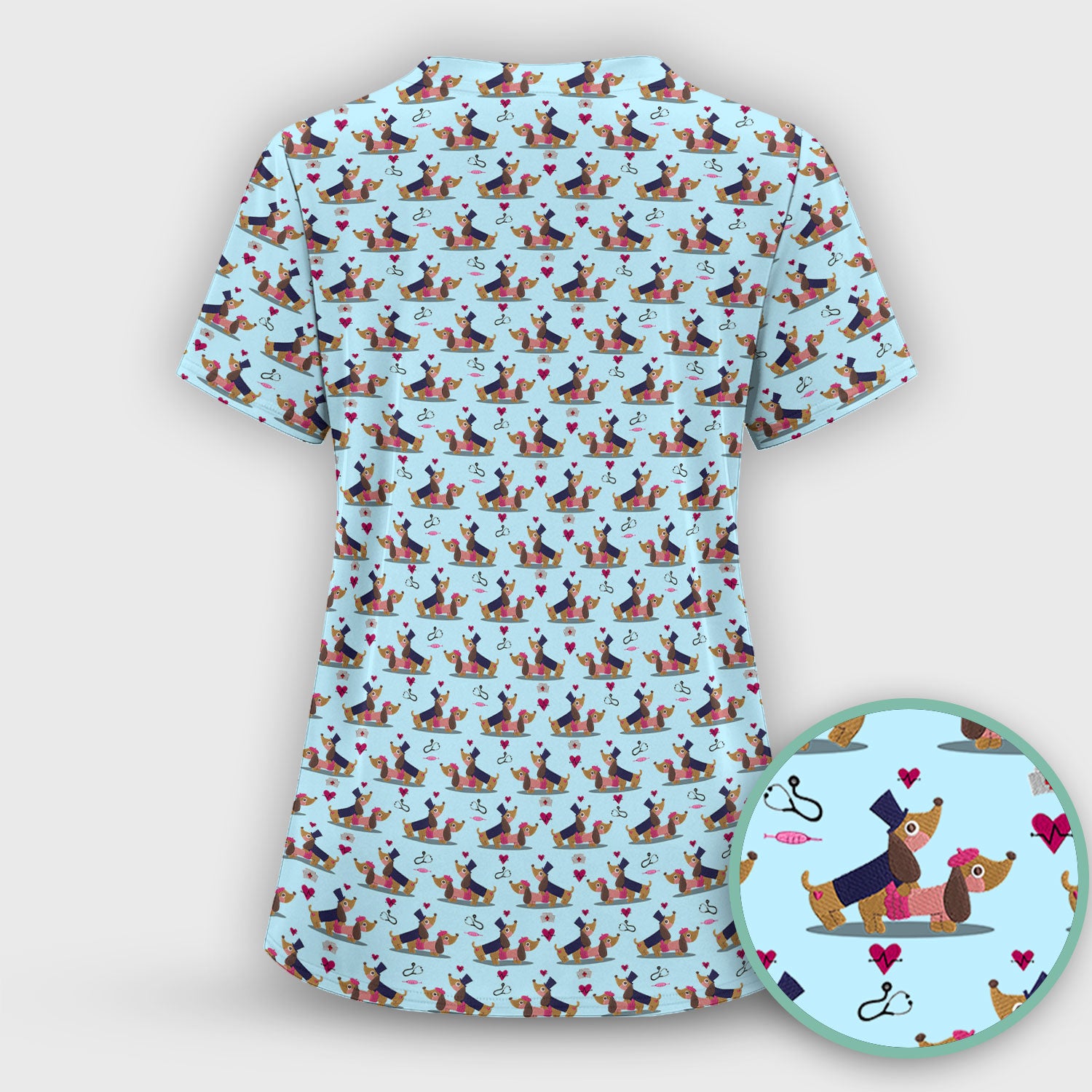 Cute Dachshund Valentine Nurse Scrub Top - Funny Gift for Women
