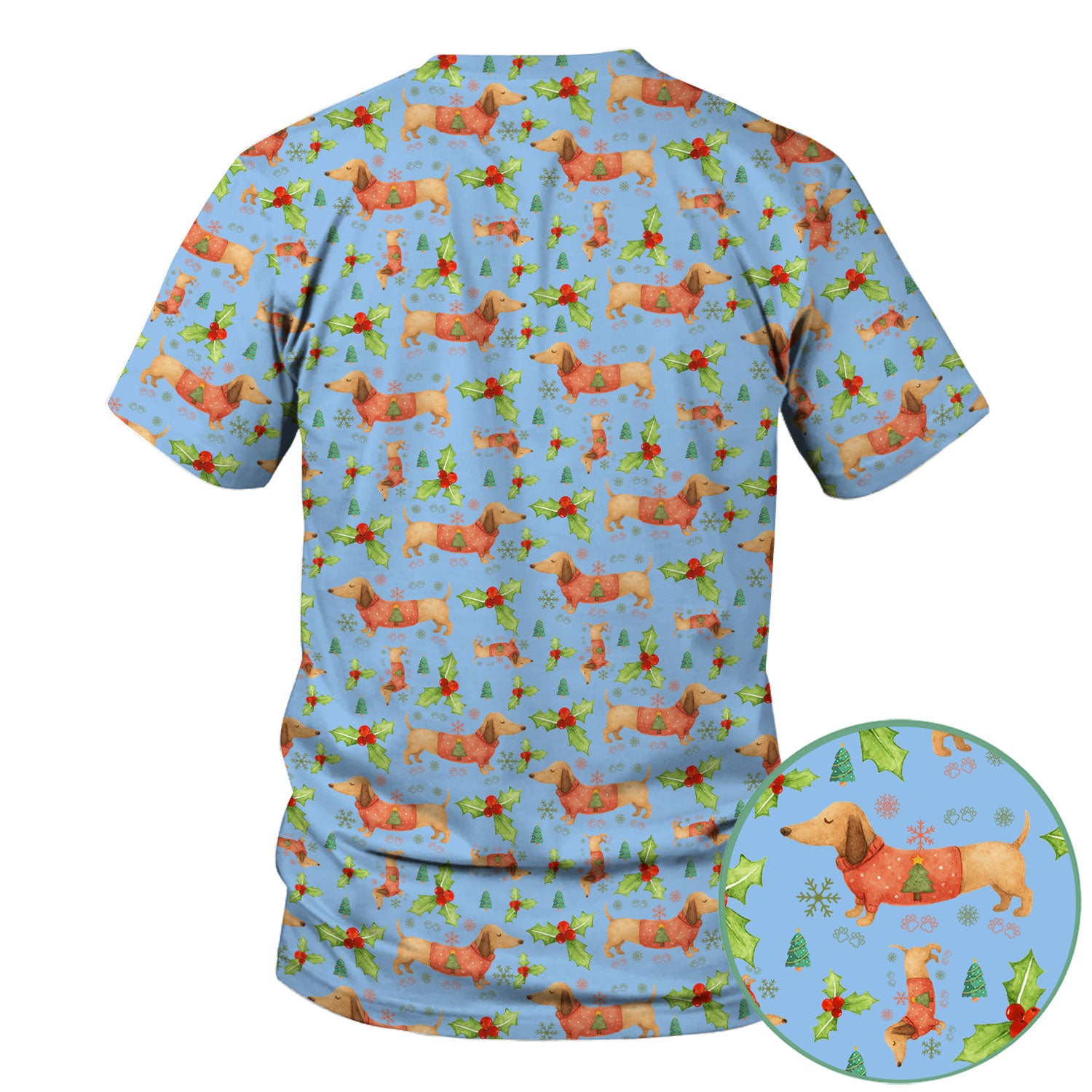 Cute Dachshund Christmas Scrub - Funny Sausage Dog Wiener Puppy Holiday Nurse Shirt - Xmas Medical Uniform Gift for RN CNA LPN