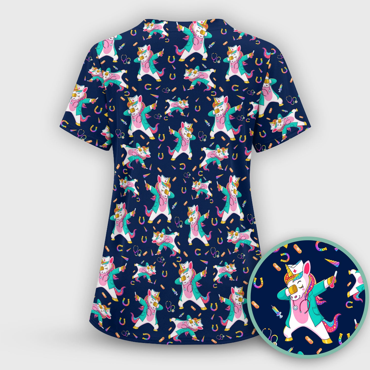 Cute Unicorn Nurse Dance Pattern Scrub Top, Breathable Fabrics Nursing Uniform