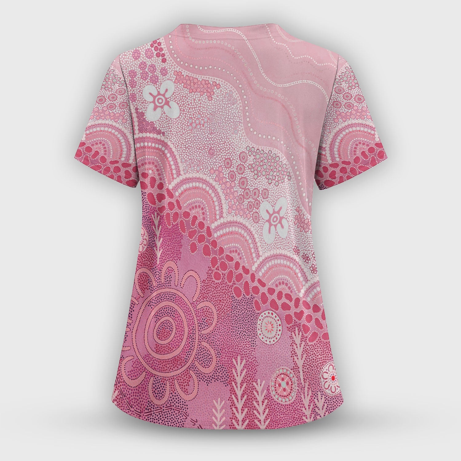 Floral Mandala Dot Pattern Women's Scrub Set, Scrub Pants and V Neck Top
