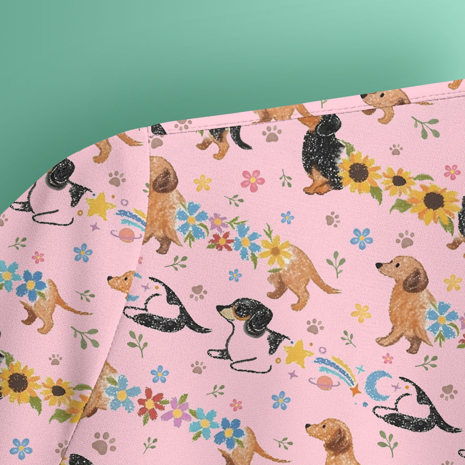 Floral Wiener Dog Pattern Scrub Top, Medical Scrubs for Nurses