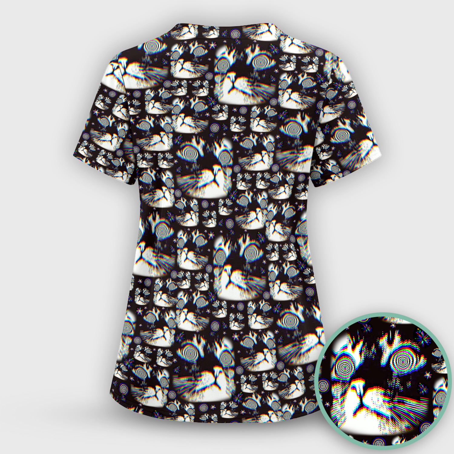 Funny Cosmic Cat Eye Spiral Pattern Scrub Top, Comfortable Scrubs for Nurses