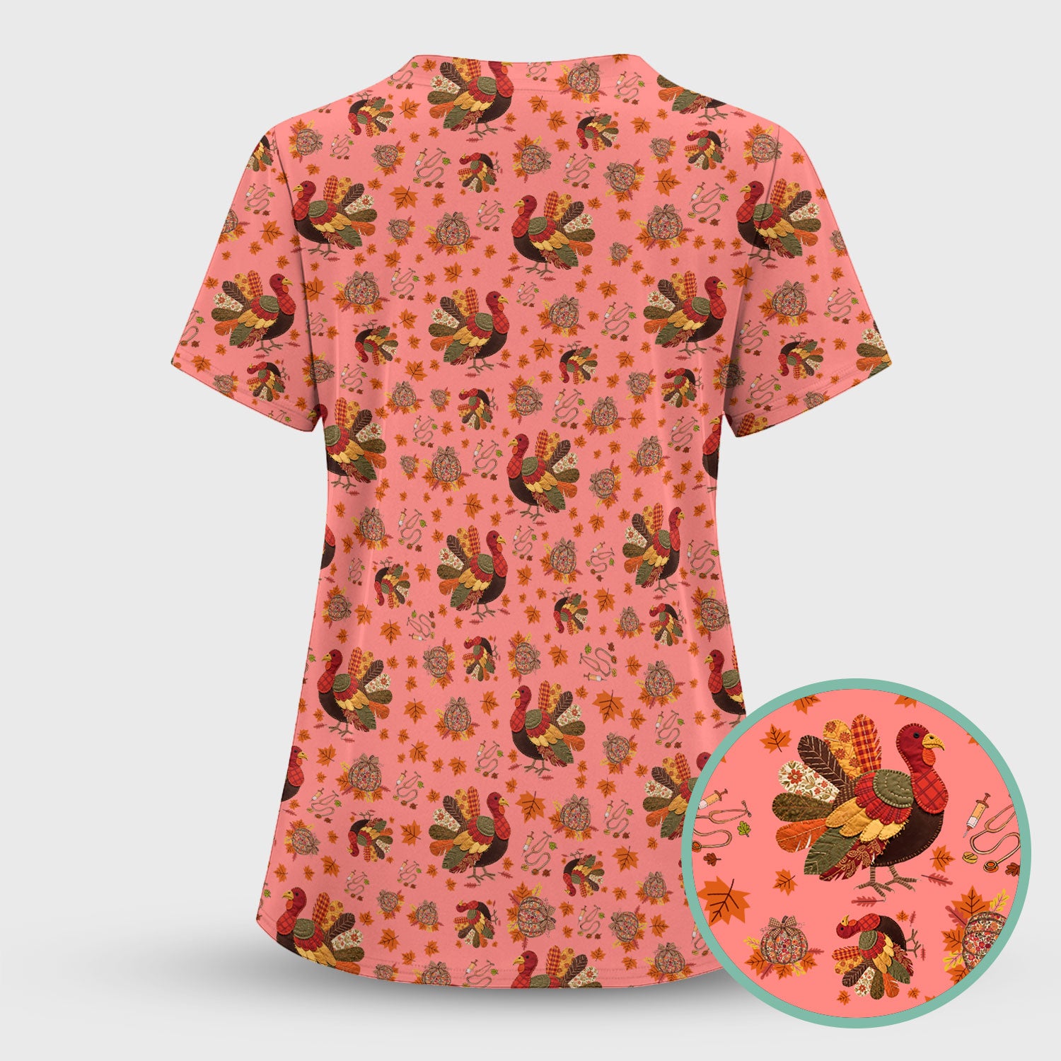 Fall Leaves Thanksgiving Scrubs for Nurses - Comfortable Scrub Tops - Turkey Nursing Uniform Gift for Women
