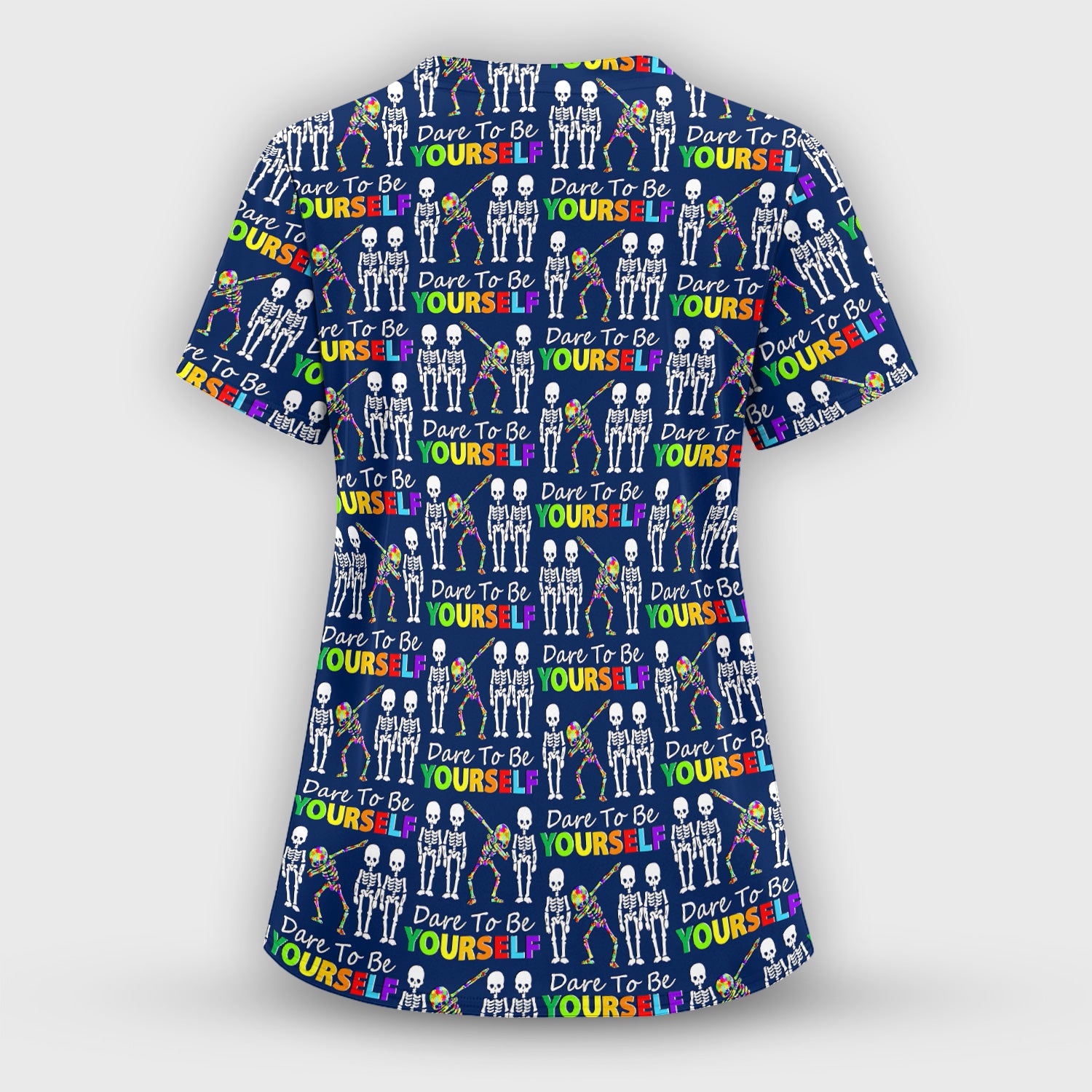 Rainbow Skeleton Dare To Be Yourself Pattern Scrubs Top, Comfortable Scrubs for Nurses