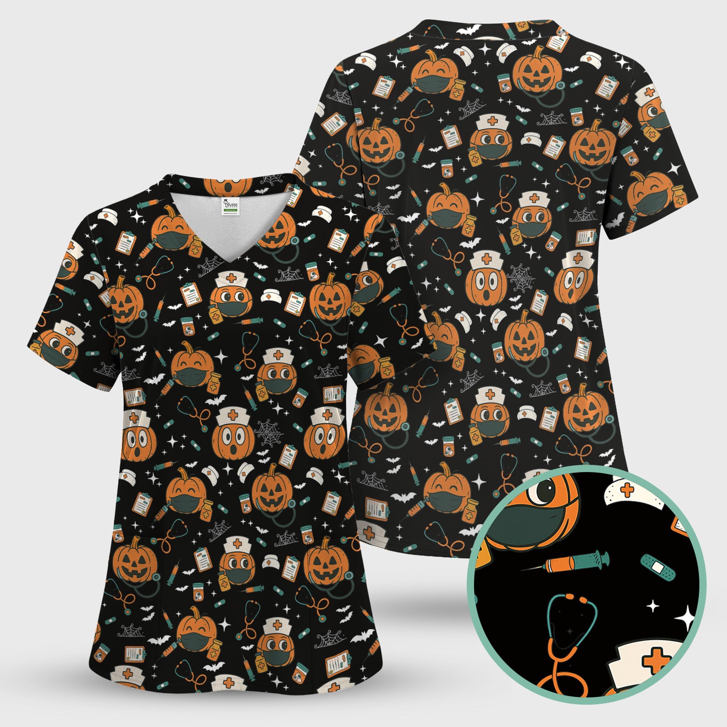 Halloween Nurse Scrub Top - Cute Holiday Scrub for Nurse - Spooky Halloween Gift for CNA RN LPN