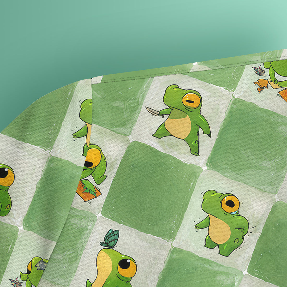 Cute Frog Duck Checkerboard Pattern Scrub Top, Breathable Fabrics Nursing Uniform