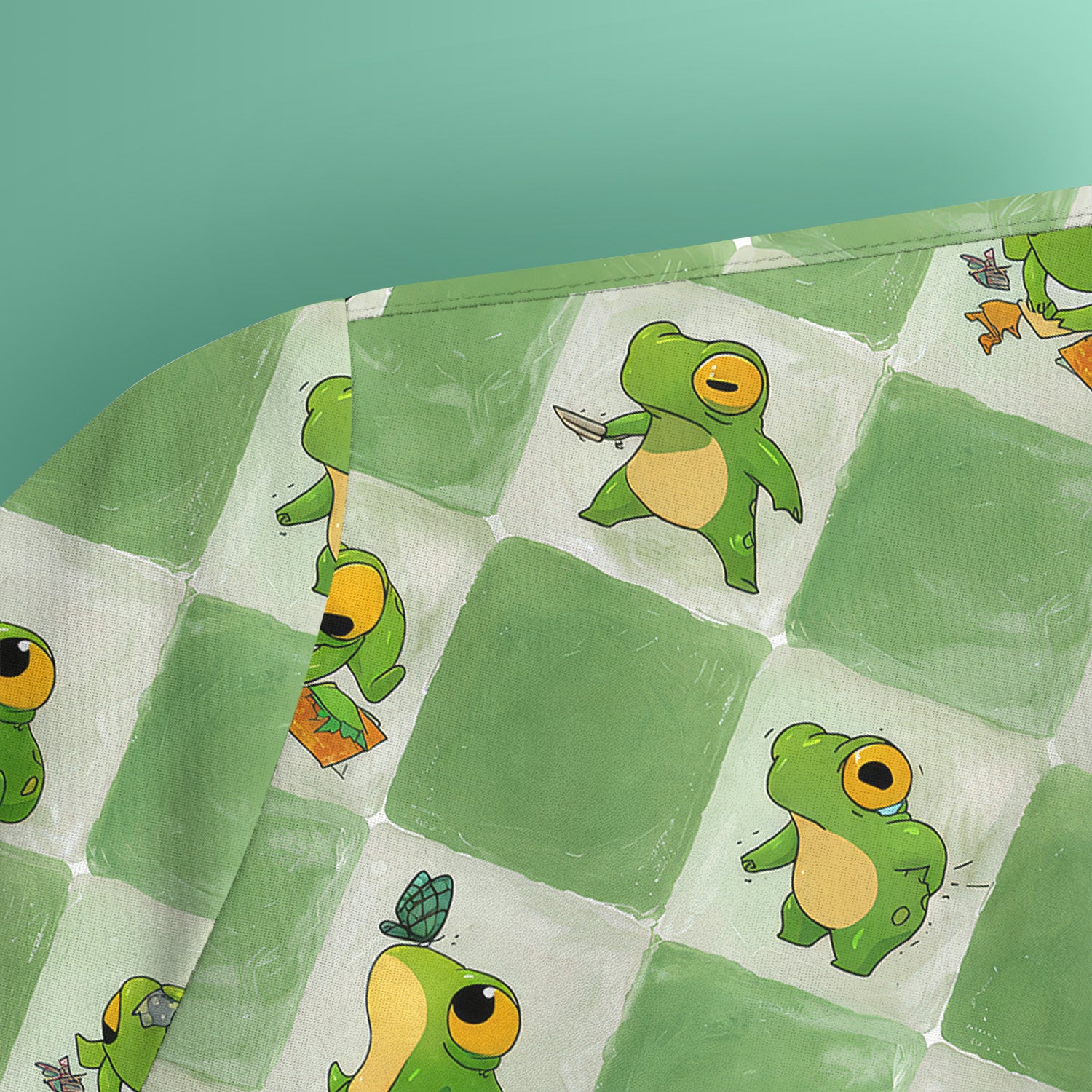 Cute Frog Duck Checkerboard Pattern Scrub Top, Breathable Fabrics Nursing Uniform