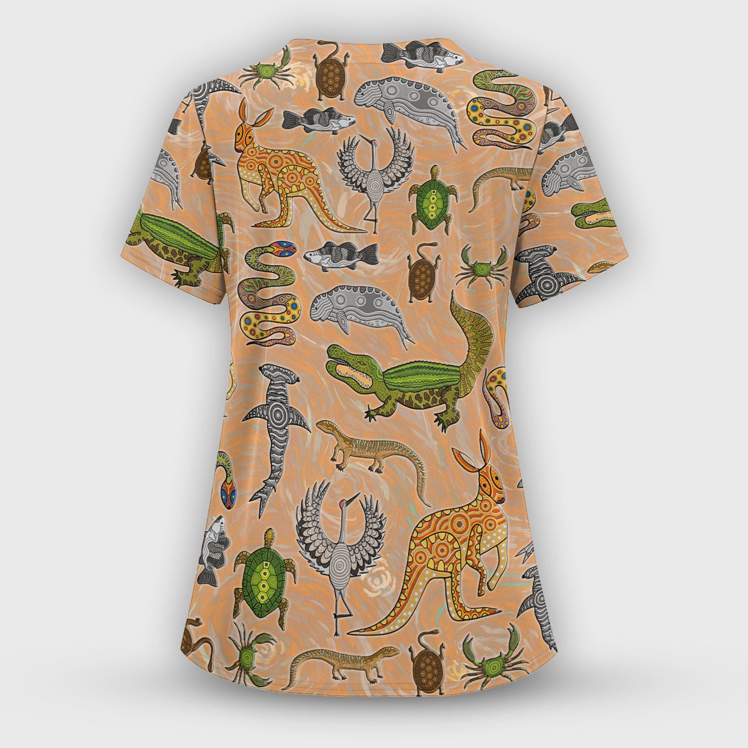 Crocodile Turtle Snake Animal Pattern Scrub Top, Comfortable Scrubs for Nurses