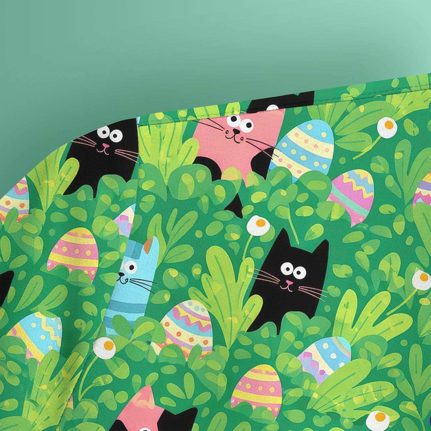 Colorful Easter Cats Green Leaves Print Scrub Top, Comfortable Scrubs for Nurses