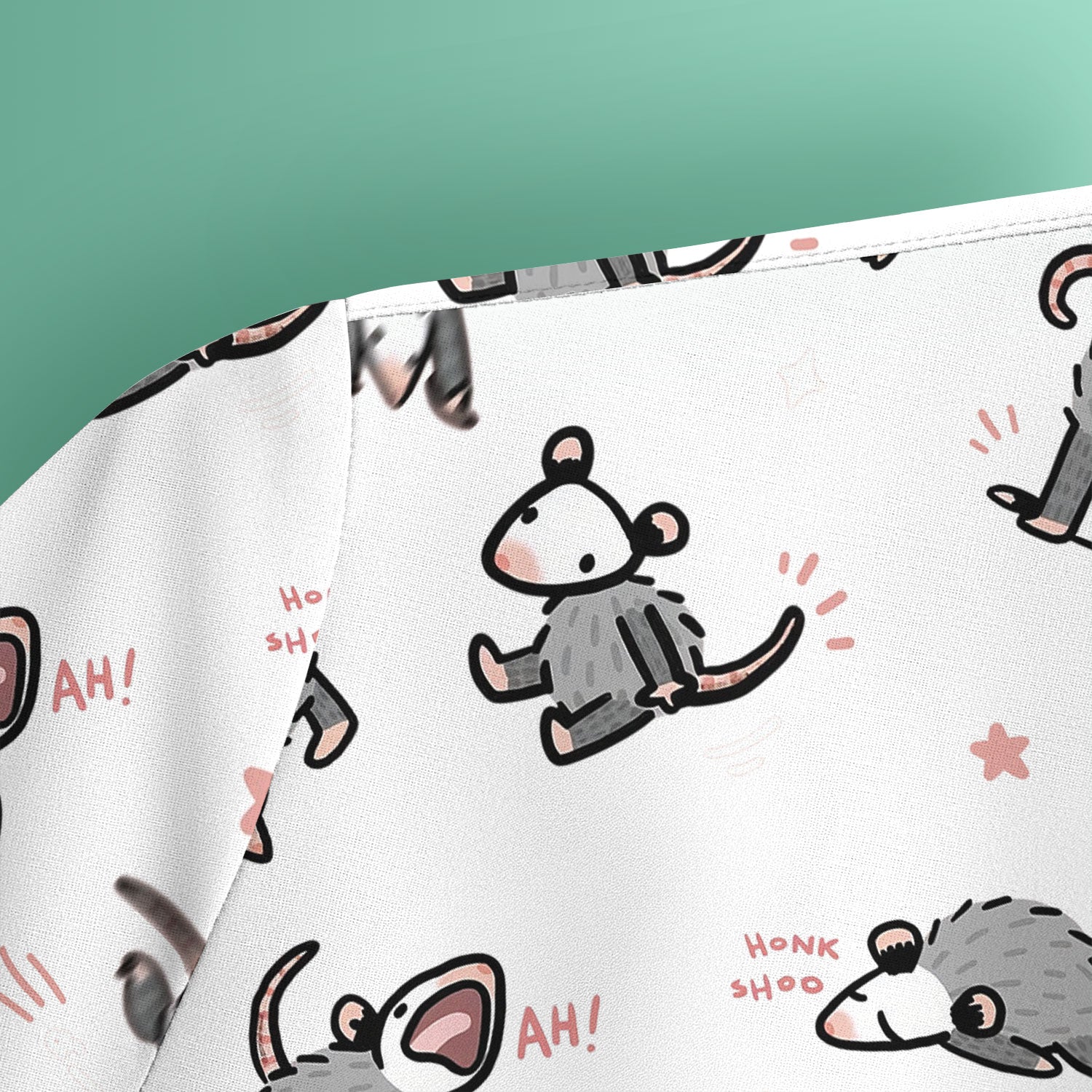 Playful Cartoon Opossum Character Pattern Scrub Top, Breathable Fabrics Nursing Uniform